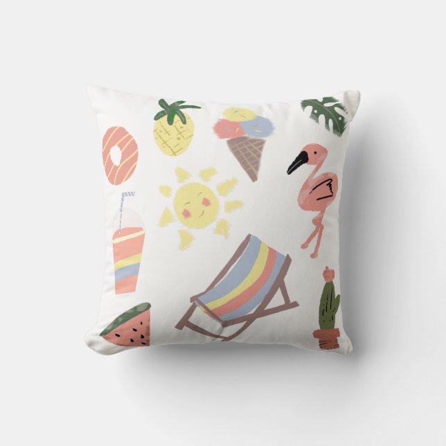 Summer Flamingo Hand Drawn Doodles Cushion (Front)