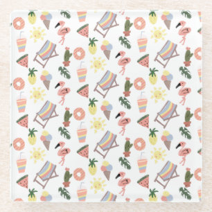 Summer Flamingo Hand Drawn Doodles Glass Coaster
