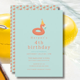 summer flamingo modern kids birthday pool party invitation