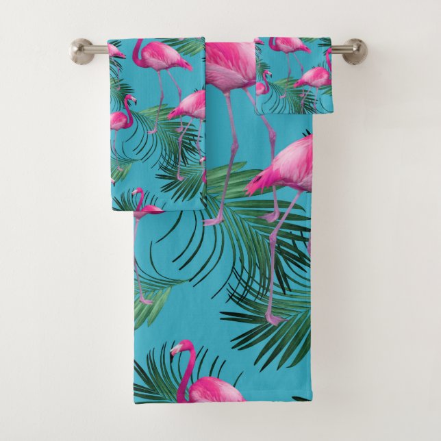 Summer Flamingo Palm Vibes #2 Bath Towel Set (Insitu)