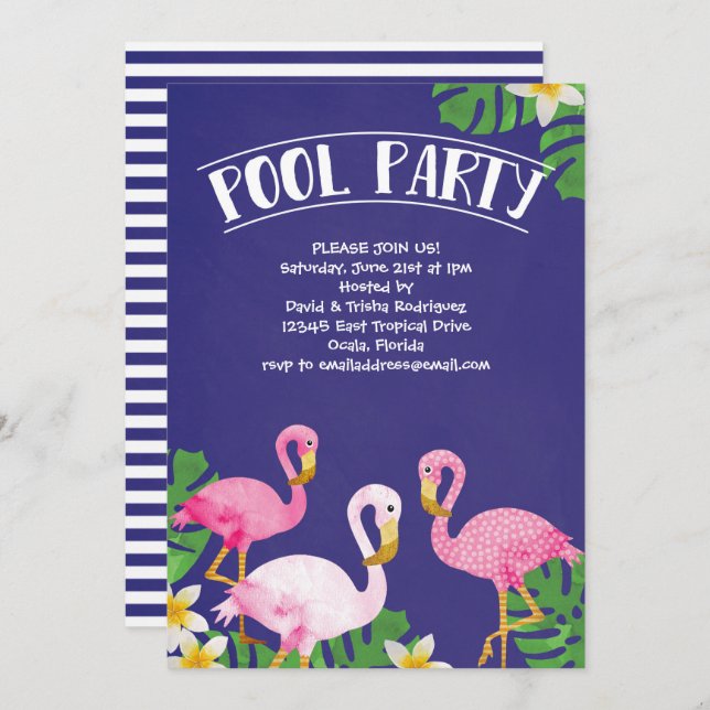 Summer Flamingo Pool Party Invitation (Front/Back)