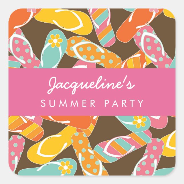 Summer Flip Flops Birthday Party Sticker (Front)