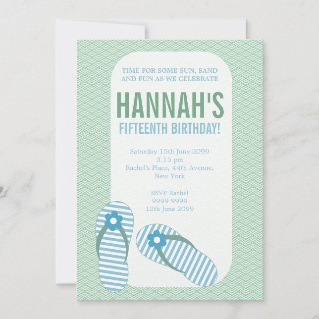 Summer Flip Flops Party Girls Birthday Invite (Front)