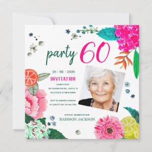 Summer Floral 60th Birthday Party Photo Invitation