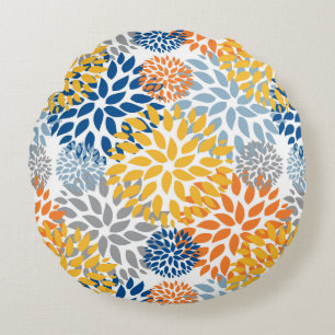 Summer Floral Abstract Bright Colors Pattern Round Cushion