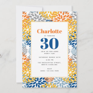 Summer Floral Abstract Bright Colours Birthday Invitation
