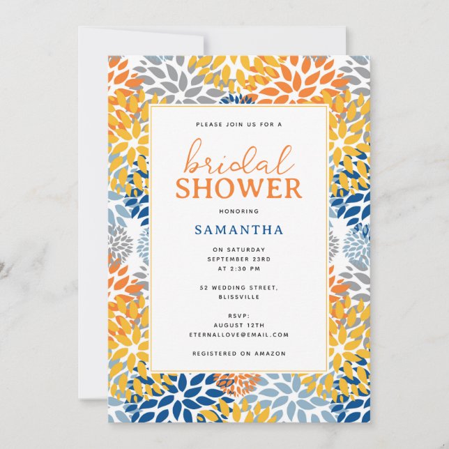 Summer Floral Abstract Bright Colours Bridal Showe Invitation (Front)