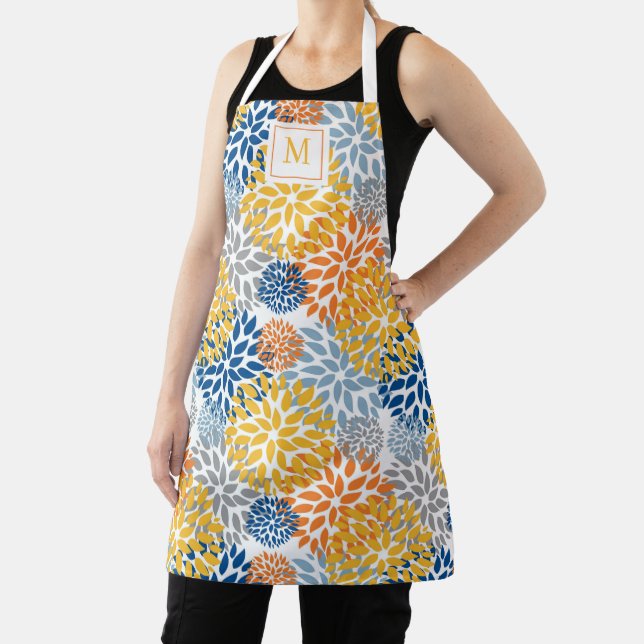Summer Floral Abstract Bright Colours Monogrammed Apron (Insitu)