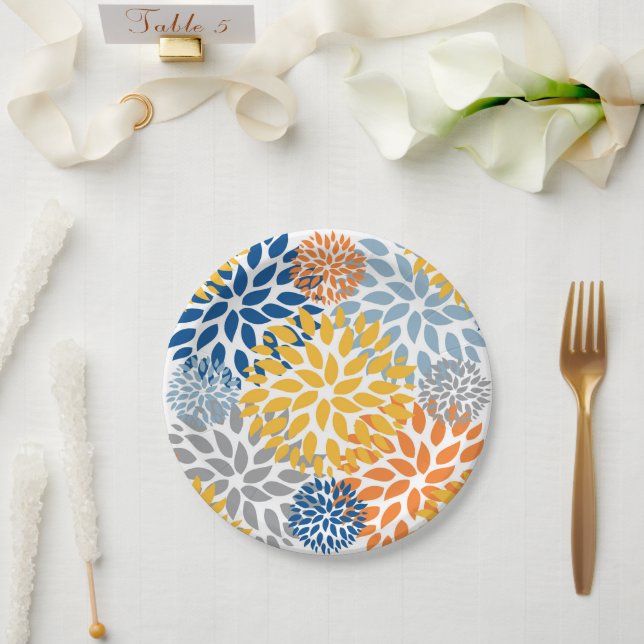 Summer Floral Abstract Bright Colours Pattern Paper Plate (Wedding)