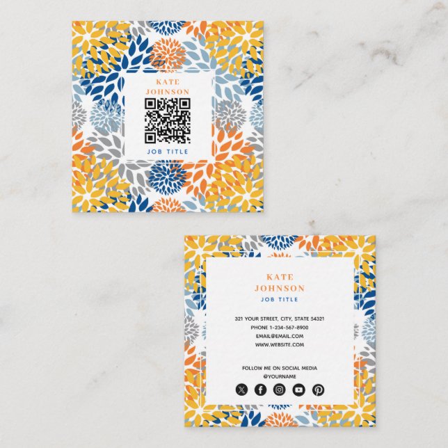 Summer Floral Abstract Bright Colours Pattern Square Business Card (Front/Back)