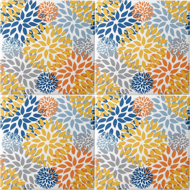 Summer Floral Abstract Bright Colours Pattern Tile (Summer Floral Abstract Bright Colors Pattern Ceramic Tile)