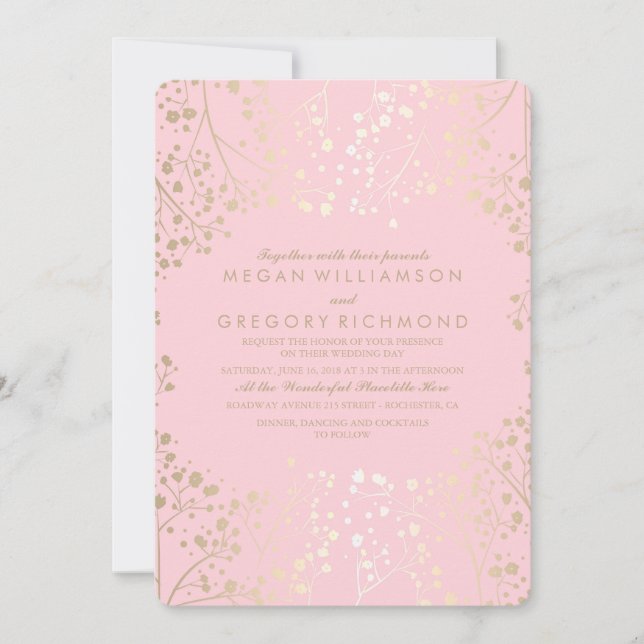 Summer Floral Baby's Breath Elegant Wedding Invitation (Front)
