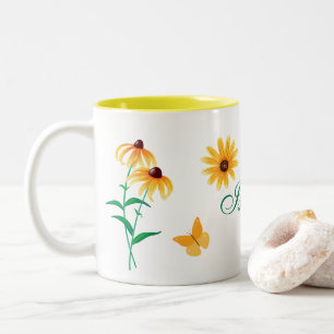 Summer Floral Black-Eyed Susan Yellow Flower Two-Tone Coffee Mug