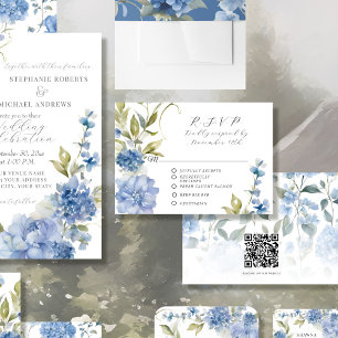 Summer Floral Blue and White Elegant Wedding RSVP Card