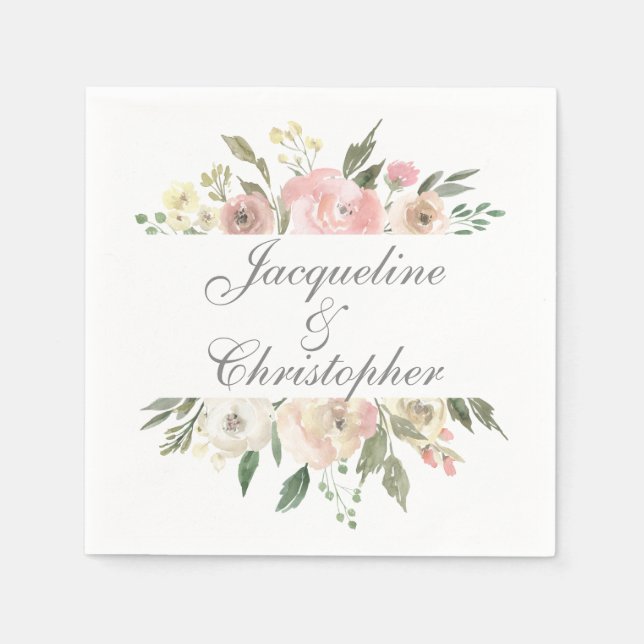 Summer Floral Blush Pink Cream Peony Wedding Napkin (Front)