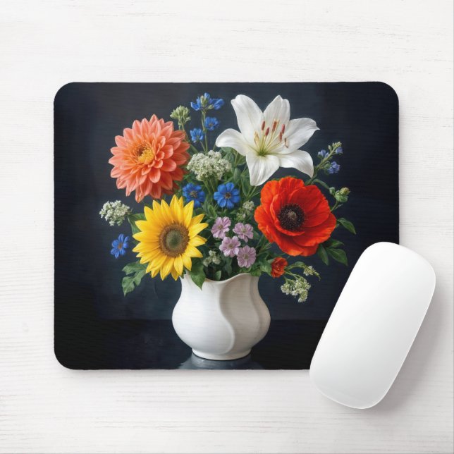 Summer Floral Bouquet in a Vase Mouse Mat (With Mouse)