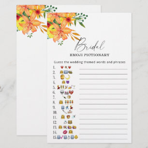 Summer floral bridal shower emoji pictionary game