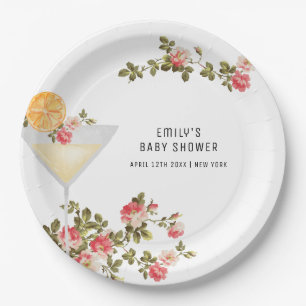 Summer Floral Brunch Bubbly Champagne Baby Shower Paper Plate