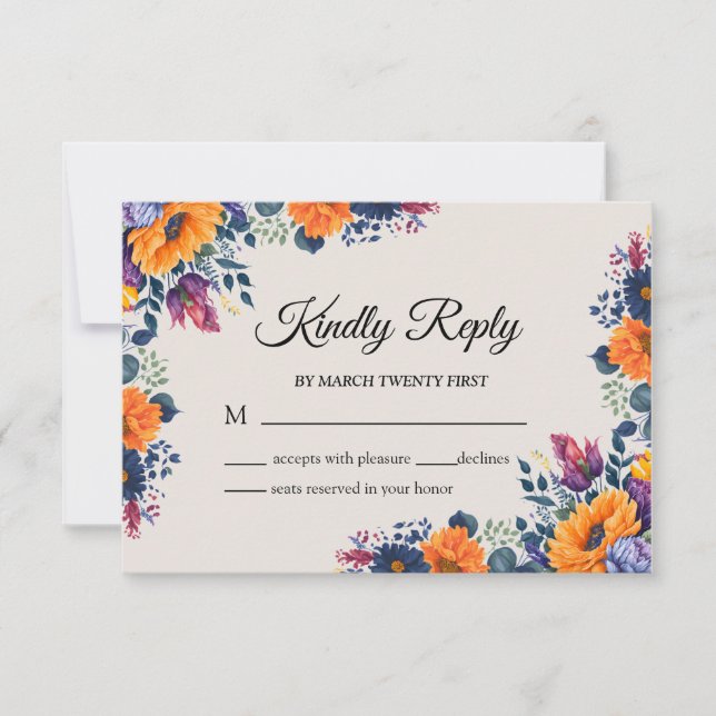 Summer floral classy elegant wedding Response Card (Front)