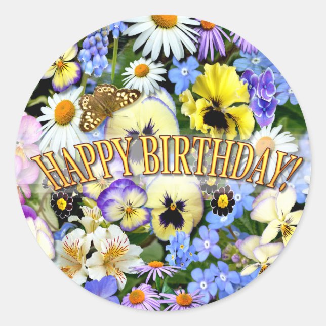 Summer Floral Collage Happy Birthday Classic Round Sticker (Front)