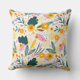 Summer Floral - Colourful Fun Flower Pattern Desig Cushion