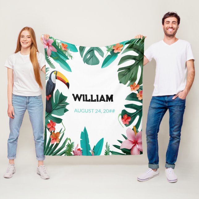  Summer Floral Custom Name Nursery Fleece Blanket (In Situ)