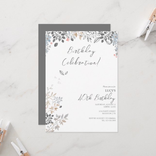 Summer Floral Decoration Birthday Party Invitation (Front/Back In Situ)