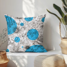 Summer Floral decorative Cyan Blue Retro Peonies