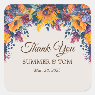 Summer Floral elegant Thank you Square Sticker