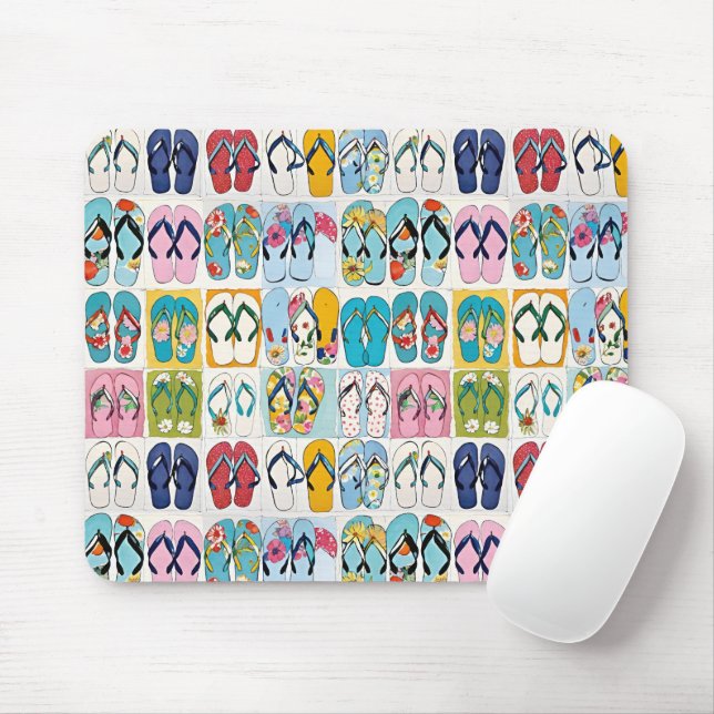 Summer Floral Flip Flops Colourful Mouse Mat (With Mouse)