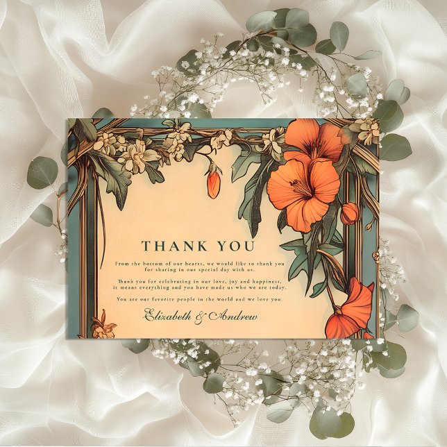 Summer Floral Frame Art Nouveau Wedding Thank You Card (Creator Uploaded)