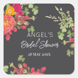 Summer Floral Garden Bridal Shower  Square Sticker