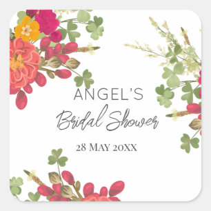 Summer Floral Garden Bridal Shower  Square Sticker