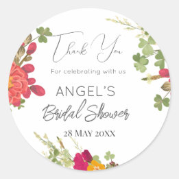 Summer Floral Garden Bridal Shower Thank You  Classic Round Sticker