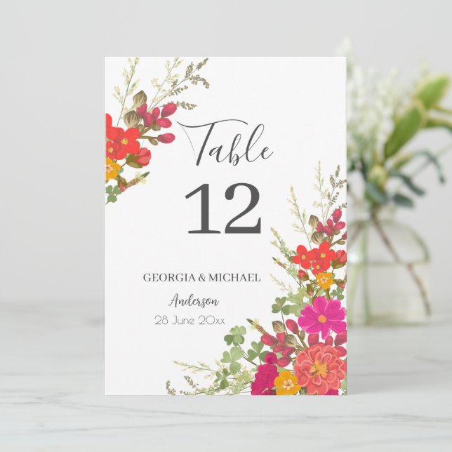 Summer Floral Garden Wildflowers Table Number (Standing Front)
