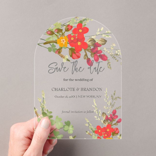 Summer Floral Garden Wildflowers Wedding  Acrylic Invitations (Insitu (Handheld))