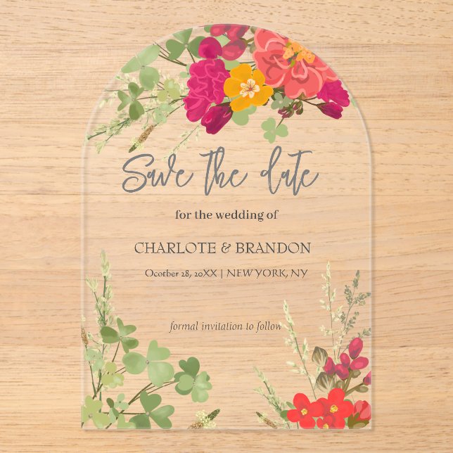 Summer Floral Garden Wildflowers Wedding  Acrylic Invitations (Front)