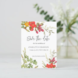 Summer Floral Garden Wildflowers Wedding  Announcement Postcard