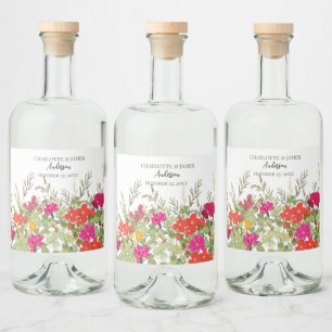 Summer Floral Garden Wildflowers Wedding Liquor Bottle Label