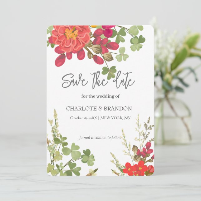 Summer Floral Garden Wildflowers Wedding  Save The Date (Standing Front)