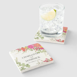 Summer Floral Garden Wildflowers Wedding  Stone Coaster