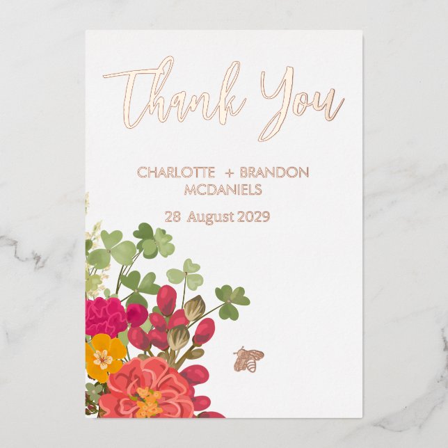 Summer Floral Garden Wildflowers Wedding Thank You (Front)