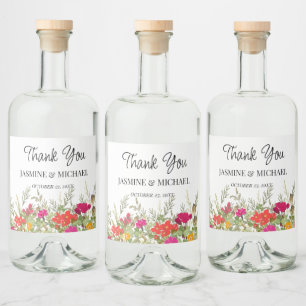 Summer Floral Garden Wildflowers Wedding Thank You Liquor Bottle Label