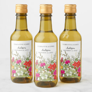 Summer Floral Garden Wildflowers Wedding Wine Label