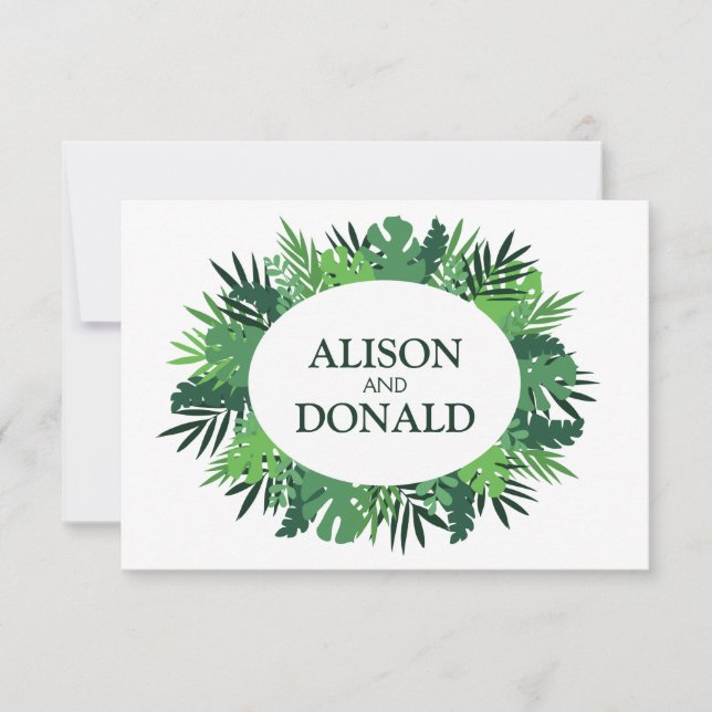 Summer floral palm tree leaves personalised invitation (Front)