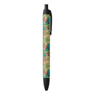 Summer floral pattern black ink pen