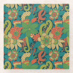 Summer floral pattern glass coaster