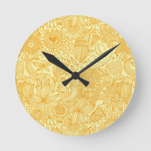 Summer floral pattern in warm colors round clock