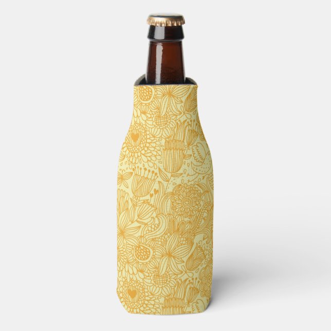 Summer floral pattern in warm colours bottle cooler (Bottle Front)