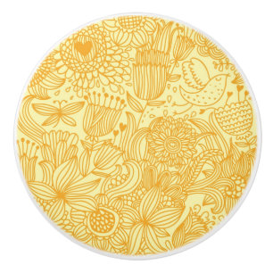 Summer floral pattern in warm colours ceramic knob